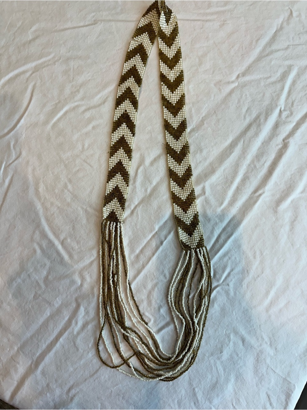 Beaded Chevron Necklace in Cream and Brown